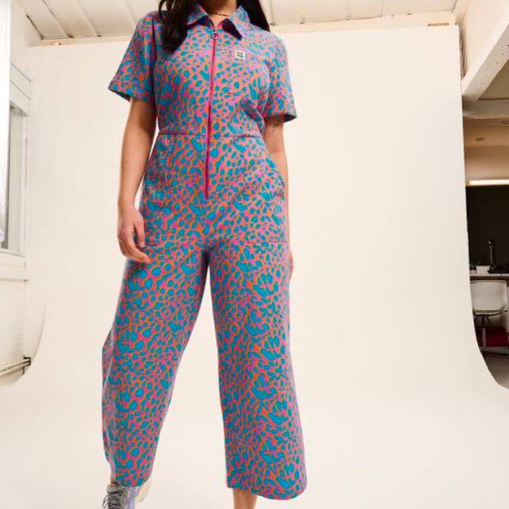 Lucy & Yak Ragan jumpsuit blue leopard US 14
